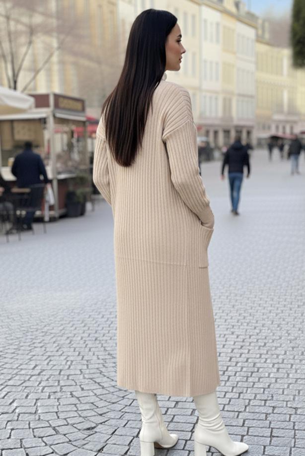 Tesettür giyim BEJ TRİKO HIRKA T 6417 - TRENDTESETTÜR