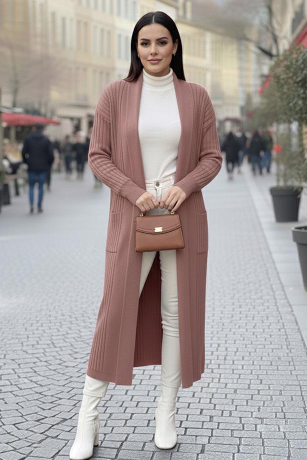 Tesettür giyim PEMBE T 6417 BN TRİKO HIRKA - TRENDTESETTÜR