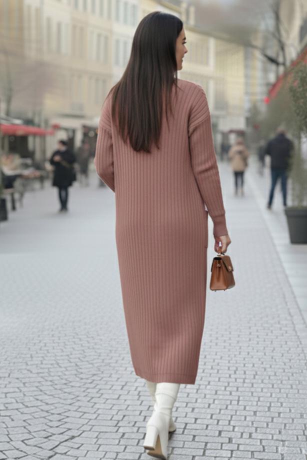 Tesettür giyim PEMBE T 6417 BN TRİKO HIRKA - TRENDTESETTÜR