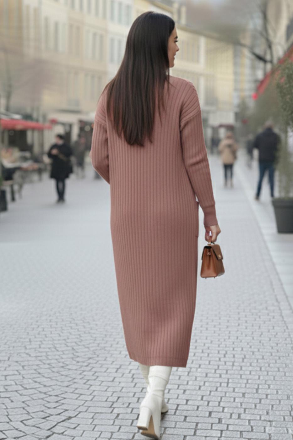 Tesettür giyim PEMBE TRİKO HIRKA T 6417