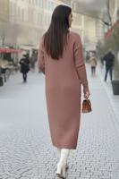 Tesettür giyim PEMBE TRİKO HIRKA T 6417