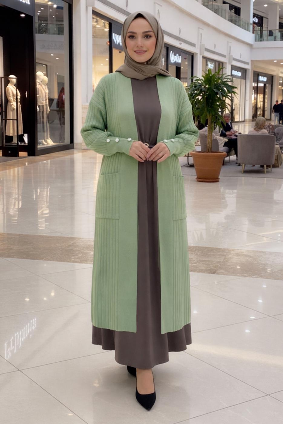 Tesettür giyim YEŞİL TRİKO HIRKA T 6417