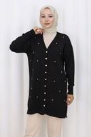 Tesettür giyim SİYAH BAKLAVA DESENLİ UZUN HIRKA T 6423