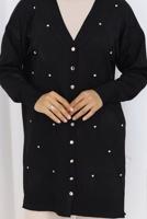 Tesettür giyim SİYAH BAKLAVA DESENLİ UZUN HIRKA T 6423