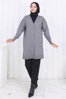 Tesettür giyim GRİ BAKLAVA DESENLİ UZUN HIRKA T 6423