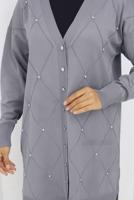 Tesettür giyim GRİ BAKLAVA DESENLİ UZUN HIRKA T 6423