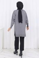 Tesettür giyim GRİ BAKLAVA DESENLİ UZUN HIRKA T 6423