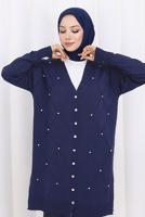 Tesettür giyim LACİVERT BAKLAVA DESENLİ UZUN HIRKA T 6423