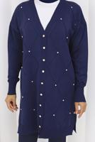 Tesettür giyim LACİVERT BAKLAVA DESENLİ UZUN HIRKA T 6423