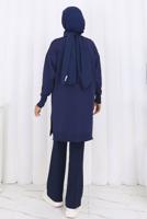 Tesettür giyim LACİVERT BAKLAVA DESENLİ UZUN HIRKA T 6423