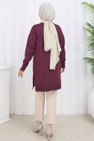 Tesettür giyim MÜRDÜM BAKLAVA DESENLİ UZUN HIRKA T 6423