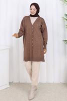 Tesettür giyim VİZON BAKLAVA DESENLİ UZUN HIRKA T 6423