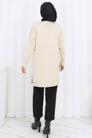 Tesettür giyim BEJ BAKLAVA DESENLİ UZUN HIRKA T 6423