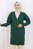 Tesettür giyim YEŞİL BAKLAVA DESENLİ UZUN HIRKA T 6423