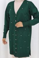 Tesettür giyim YEŞİL BAKLAVA DESENLİ UZUN HIRKA T 6423