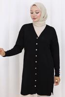 Tesettür giyim SİYAH T 6713 BN UZUN MERSERİZE HIRKA