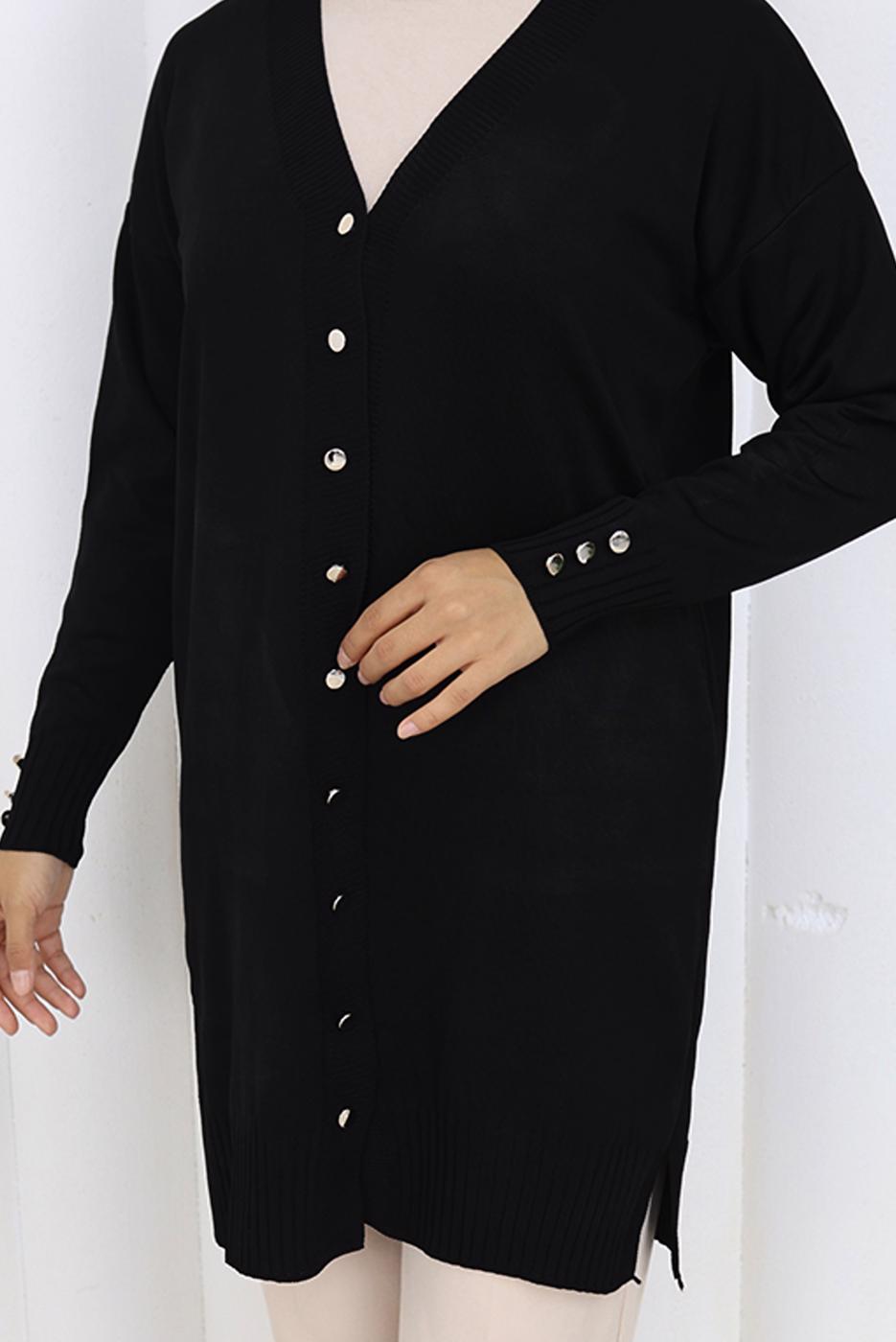 Tesettür giyim SİYAH T 6713 BN UZUN MERSERİZE HIRKA