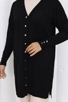 Tesettür giyim SİYAH T 6713 BN UZUN MERSERİZE HIRKA