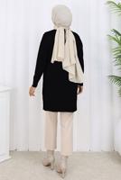 Tesettür giyim SİYAH T 6713 BN UZUN MERSERİZE HIRKA