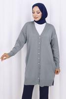 Tesettür giyim GRİ T 6713 BN UZUN MERSERİZE HIRKA