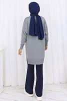Tesettür giyim GRİ T 6713 BN UZUN MERSERİZE HIRKA