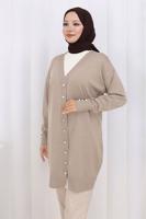Tesettür giyim BEJ T 6713 BN UZUN MERSERİZE HIRKA