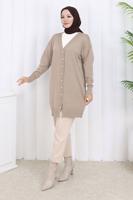 Tesettür giyim BEJ T 6713 BN UZUN MERSERİZE HIRKA