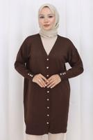 Hijab clothing BROWN T 6713 BN UZUN MERSERİZE HIRKA