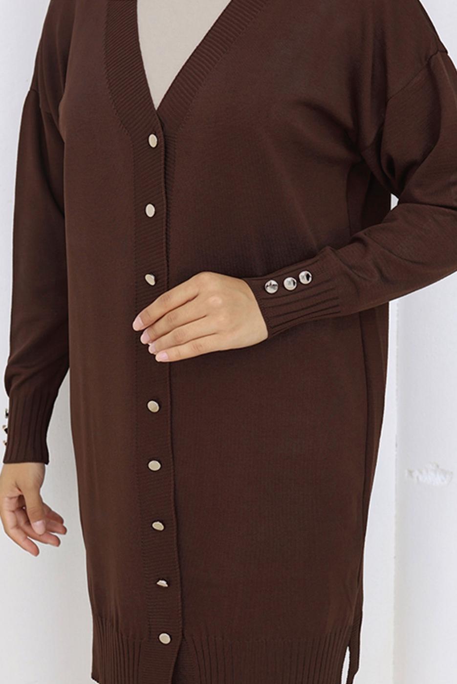 Hijab clothing BROWN T 6713 BN UZUN MERSERİZE HIRKA