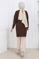 Hijab clothing BROWN T 6713 BN UZUN MERSERİZE HIRKA