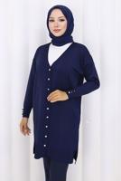 Hijab clothing NAVY BLUE T 6713 BN UZUN MERSERİZE HIRKA