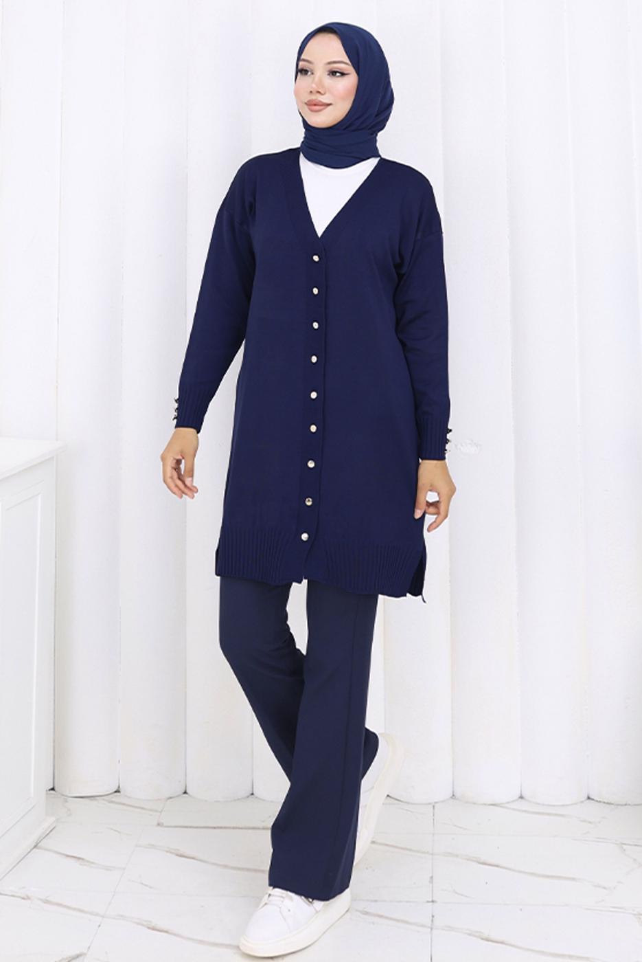 Hijab clothing NAVY BLUE T 6713 BN UZUN MERSERİZE HIRKA