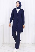 Hijab clothing NAVY BLUE T 6713 BN UZUN MERSERİZE HIRKA
