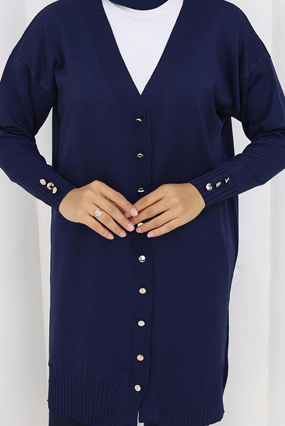 Hijab clothing NAVY BLUE T 6713 BN UZUN MERSERİZE HIRKA