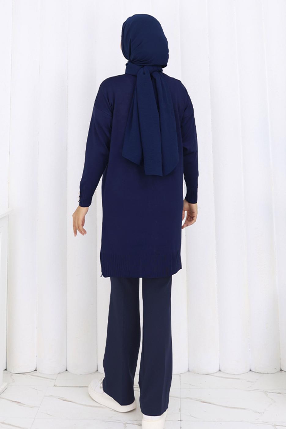 Hijab clothing NAVY BLUE T 6713 BN UZUN MERSERİZE HIRKA
