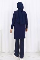 Hijab clothing NAVY BLUE T 6713 BN UZUN MERSERİZE HIRKA