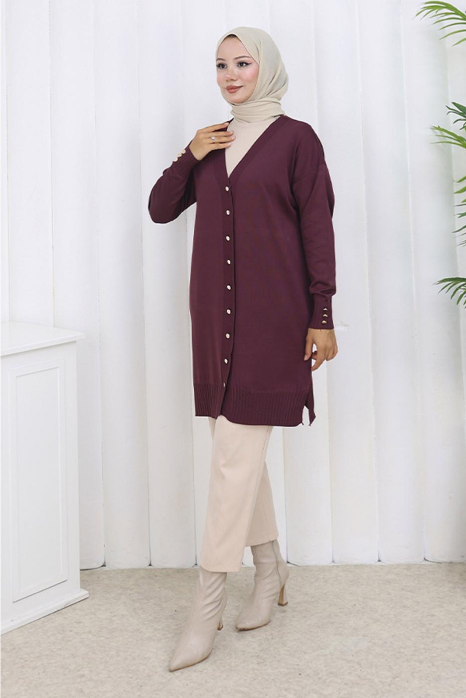 Tesettür giyim MÜRDÜM T 6713 BN UZUN MERSERİZE HIRKA