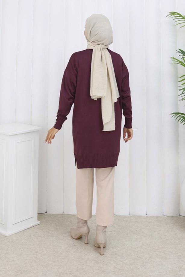 Tesettür giyim MÜRDÜM T 6713 BN UZUN MERSERİZE HIRKA - TRENDTESETTÜR