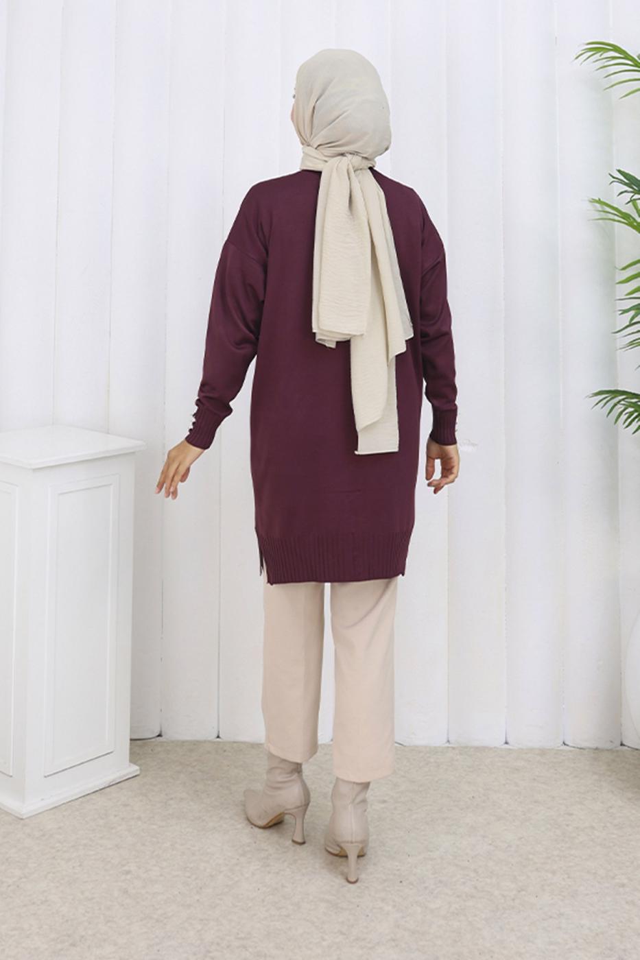 Tesettür giyim MÜRDÜM T 6713 BN UZUN MERSERİZE HIRKA