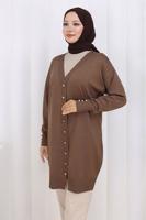 Tesettür giyim VİZON T 6713 BN UZUN MERSERİZE HIRKA