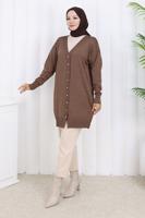 Tesettür giyim VİZON T 6713 BN UZUN MERSERİZE HIRKA