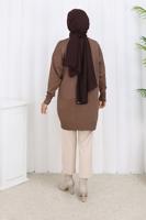 Tesettür giyim VİZON T 6713 BN UZUN MERSERİZE HIRKA