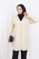 Tesettür giyim BEJ T 6713 BN UZUN MERSERİZE HIRKA