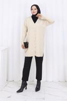 Tesettür giyim BEJ T 6713 BN UZUN MERSERİZE HIRKA