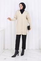 Tesettür giyim BEJ T 6713 BN UZUN MERSERİZE HIRKA
