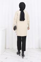 Tesettür giyim BEJ T 6713 BN UZUN MERSERİZE HIRKA
