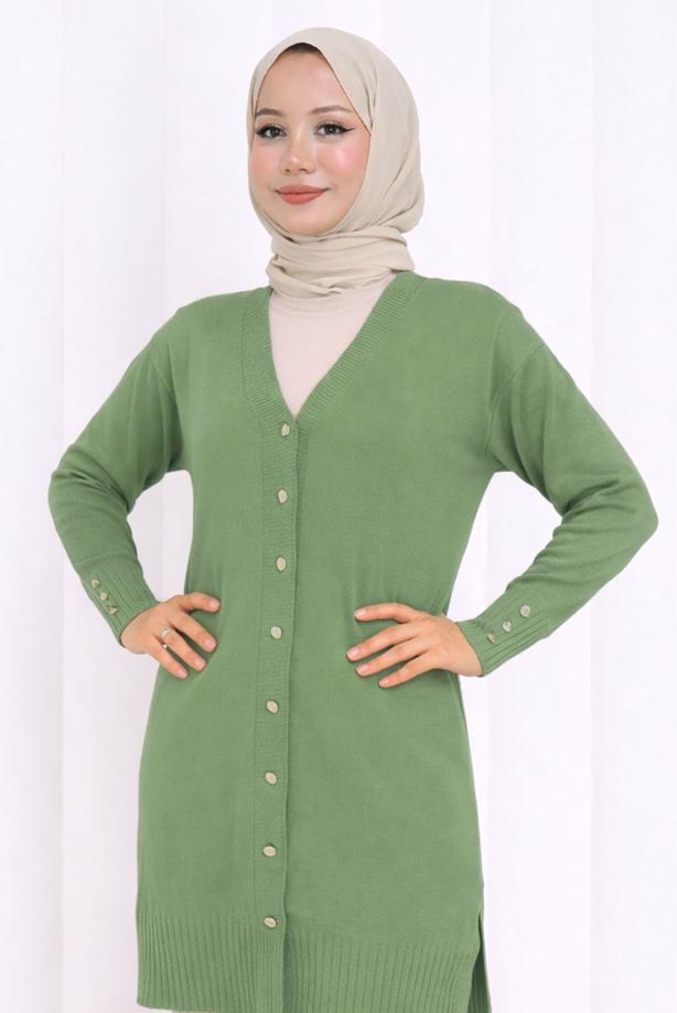 Tesettür giyim YEŞİL TRİKO HIRKA T 6713 - TRENDTESETTÜR
