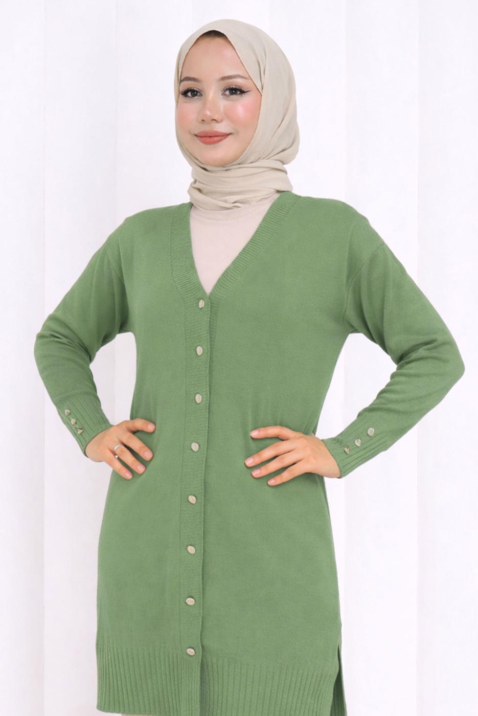 Tesettür giyim YEŞİL TRİKO HIRKA T 6713