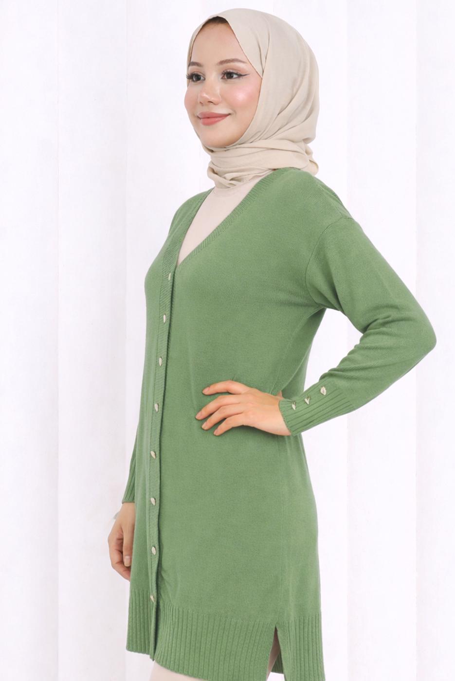 Tesettür giyim YEŞİL TRİKO HIRKA T 6713
