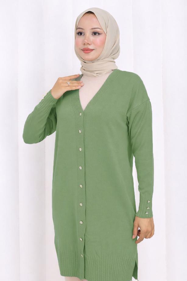 Tesettür giyim YEŞİL TRİKO HIRKA T 6713 - TRENDTESETTÜR